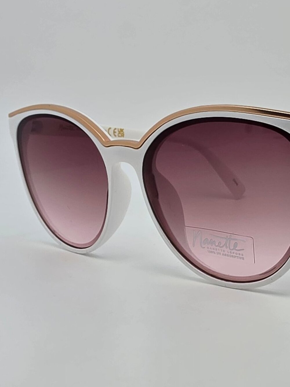 Nanette Leopre NN449 White Gold Frame Brown Gradient Lens Cat Eye Sunglasses